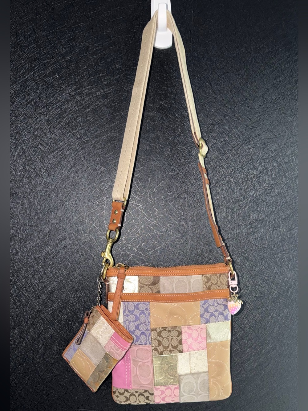 Coach Patchwork Multi-Color Crossbody Bag matching mini coin pouch